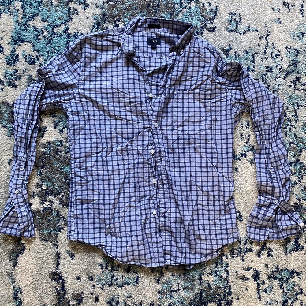 J Crew Slim Fit Button Down Checkered Plaid Blue M
